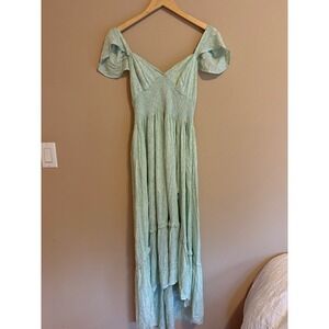 Ardene Blue Floral Smocked High Low Maxi Dress Lace Up Back Boho Women Medium